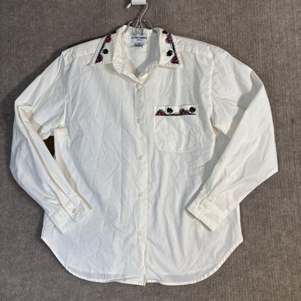 Vtg Alfred‎ Dunner 8p Country Cross Stitch Button Up Blouse Farm Cottagecore